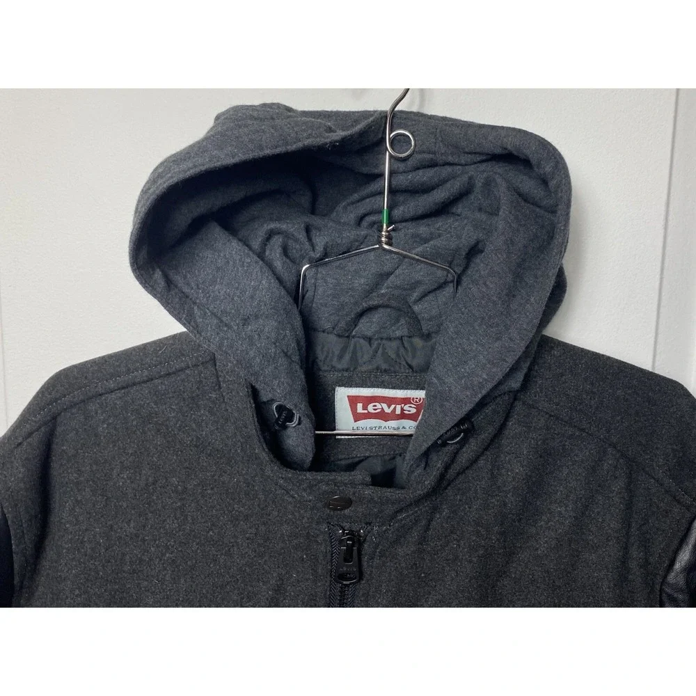 Levi's Charcoal/Black Wool Blend Jacket with Faux Leather Sleeves Mens Size L